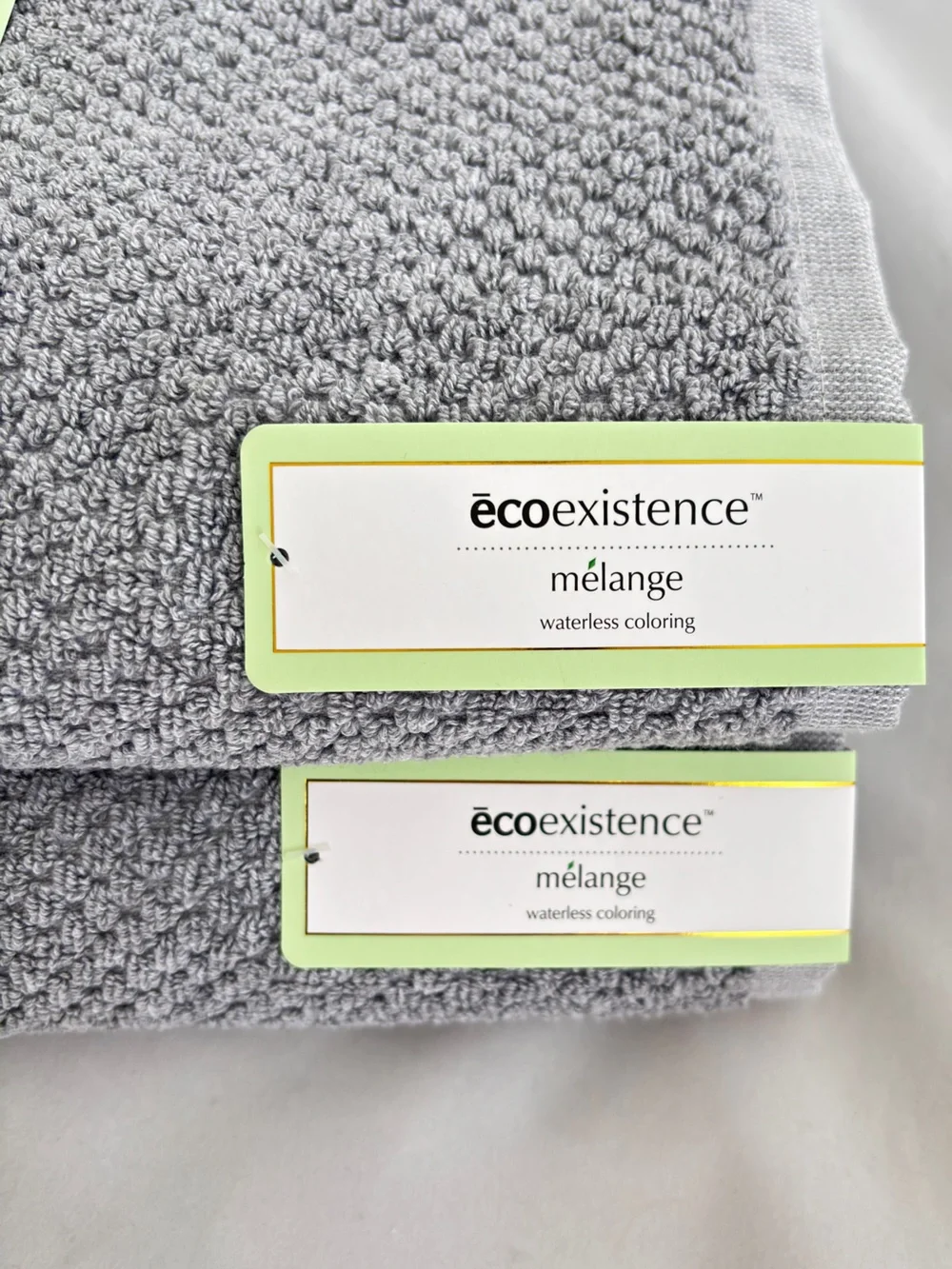 NWT 2Pc Ecoexistence Melange Luxury Bath Towels in Grey Textured Cotton